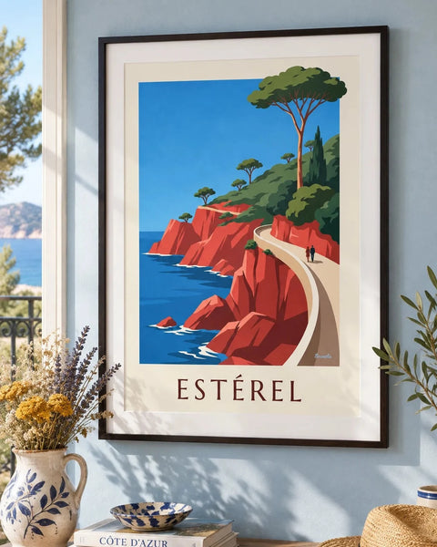 Affiches Côte d'Azur : affiche de la collection encadrée dans un intérieur