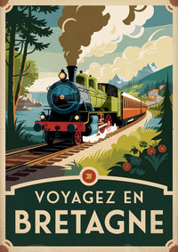 Affiche locomotive à vapeur Bretagne Art Déco