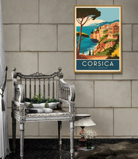 Affiche Côte de Corse architecture méditerranéenne style rétro