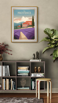 Affiche lavande provençale maison rose vintage