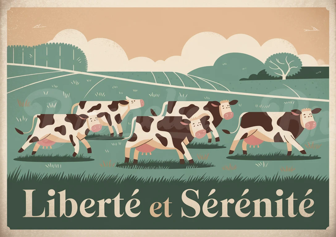 Affiche vintage vaches en liberté