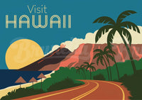 Affiche Hawaï route palmiers style Art Déco rétro