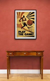 Affiche basketball rétro joueur en action années 1930