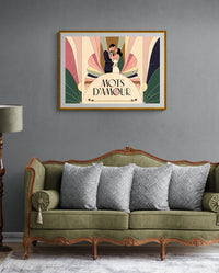 Affiche mariage couple romantique art déco