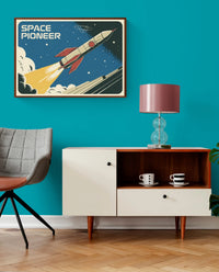 Affiche fusée décollage spatial rétro futuriste