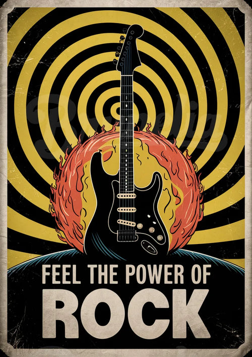 Affiche guitare électrique psychédélique années 70