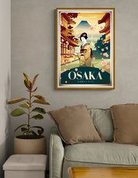 Affiche Art Déco Femme Kimono Mont Fuji Japon