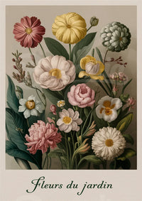 Illustration florale élégante – Fleurs pastel et feuillage vert