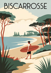 Illustration Biscarrosse – Surfeur sur une Plage Paisible