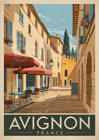 Illustration rétro d'une ruelle ensoleillée à Avignon