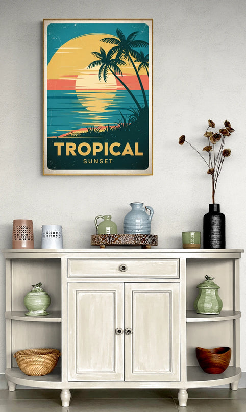 Affiche vintage coucher de soleil sur l’océan