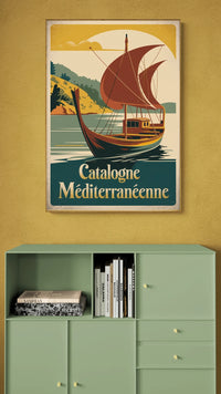 Affiche Catalogne Méditerranéenne bateau voiles rouges