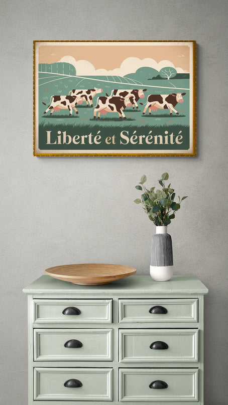 Affiche vintage vaches en liberté