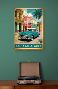 Affiche La Havana Cuba avec Cadillac turquoise rétro