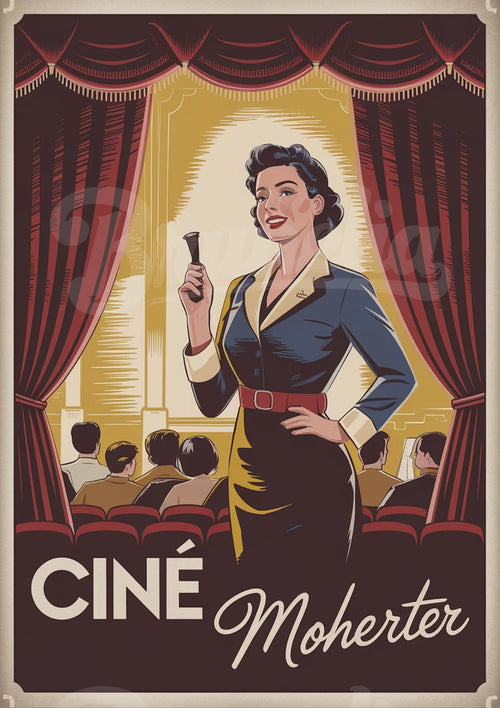 Affiche rétro élégante - Femme sur scène en robe vintage