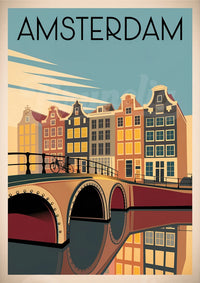Affiche Amsterdam canaux et maisons hollandaises