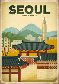 Affiche Séoul Corée du Sud style rétro années 1930