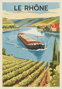 Affiche Le Rhône navigation fluviale vintage