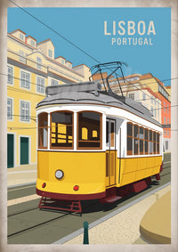 Illustration Tramway Jaune dans les Rues de Lisbonne