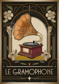 Affiche rétro Gramophone floral – Style art déco