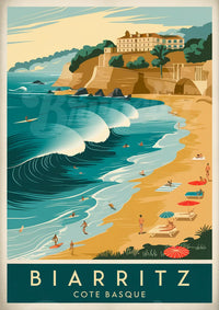 Affiche élégante – Vue sur plage et vagues avec falaise ensoleillée