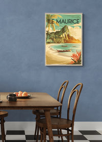 Affiche Île Maurice paysage tropical baie montagne