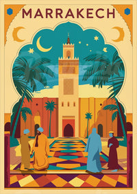Affiche artistique – Scène architecturale et céleste de Marrakech