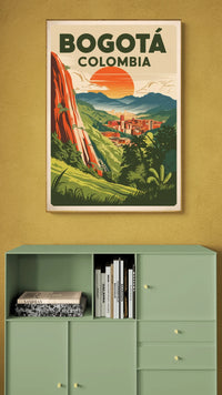 Affiche Bogotá Colombie paysage montagneux Art Déco