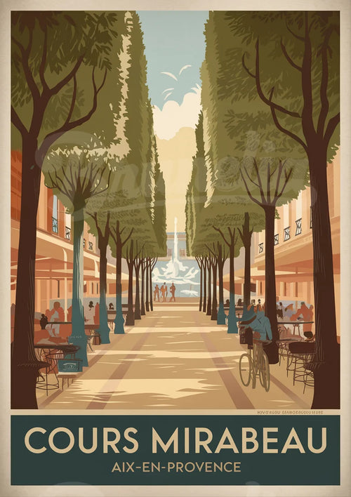 Affiche d'art rétro – Promenade ensoleillée sur le Cours Mirabeau