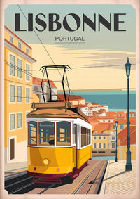 Affiche Tramway jaune 28 ruelle Tage Lisbonne