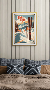 Affiche invitation ski alpes paysage montagne enneigée