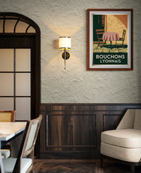 Affiche Bouchons Lyonnais décor de bistrot rétro