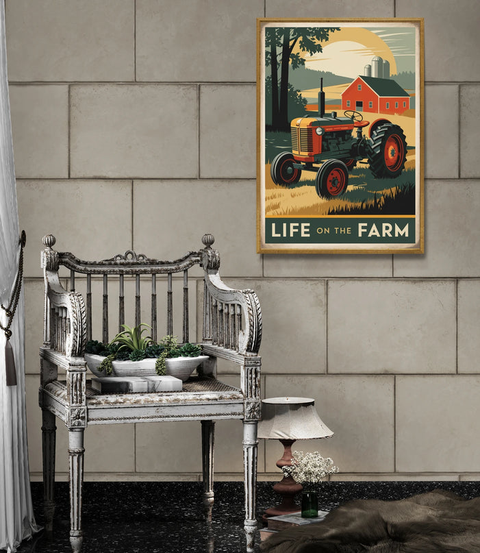 Affiche ferme et tracteur rétro 1