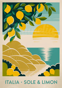 Affiche Soleil et citrons style Art Déco Italie