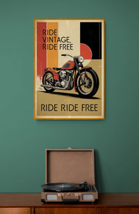 Affiche motocyclette rétro ride free années 1950