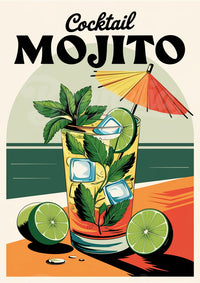Affiche Mojito rétro années 50 avec parasol et citron frais