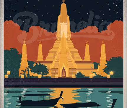 Affiche ambiance nocturne Bangkok vintage