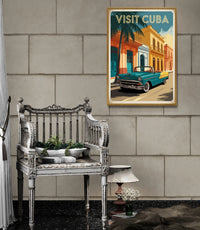 Affiche Cuba décapotable turquoise et architecture coloniale