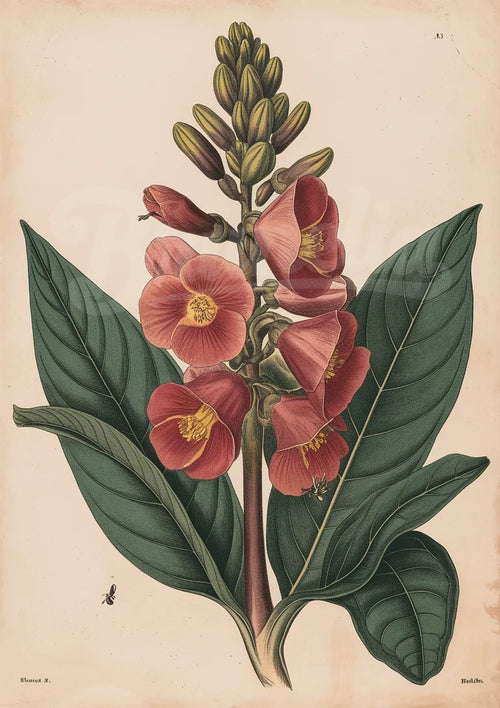 Affiche illustration fleur rose XIXe siècle