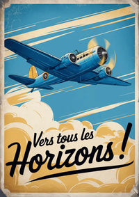 Affiche bimoteur bleu Vers tous les horizons cumulus
