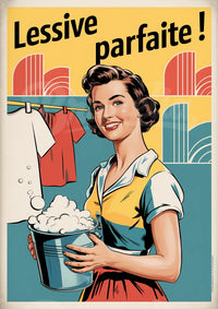 Affiche lessive rétro femme ménagère années 1950