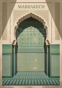 Affiche décoration marocaine - Arcs et mosaïques vertes