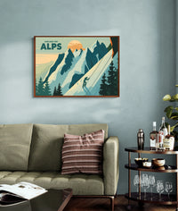 Affiche Explore les Alpes avec skieurs vintage