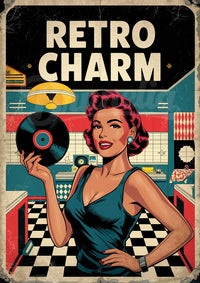 Affiche rétro femme au vinyle – Ambiance diner 50s