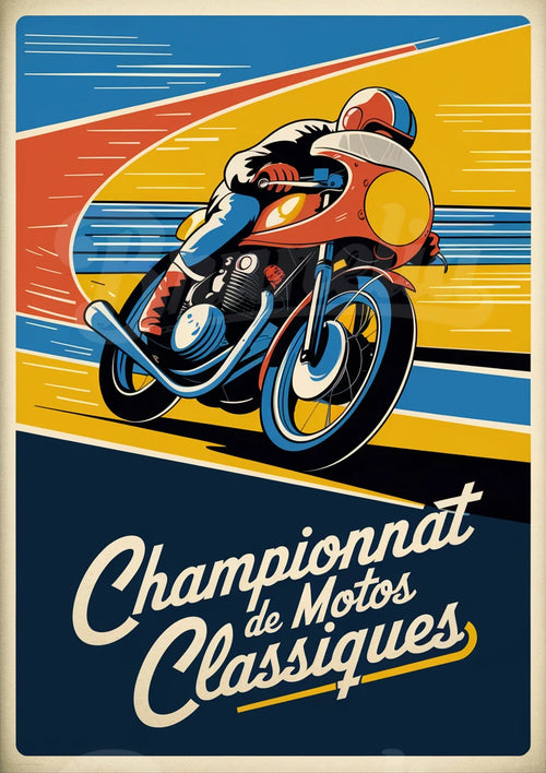 Affiche Championnat Motos Classiques Art Déco