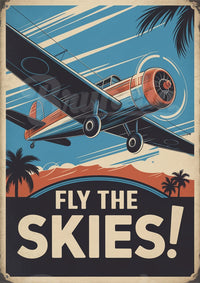 Affiche rétro aviation décor art déco avion trimoteur