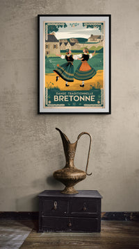 Affiche Bretonne Traditionnelle Femmes Costumes Danse