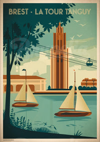 Affiche rétro – Tour Tanguy et voiliers à Brest