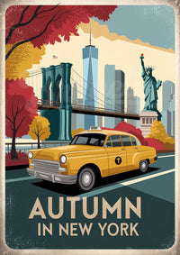 Affiche Taxi jaune à New York automne