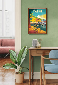 Affiche Cassis port méditerranéen terrasse couleurs pastel